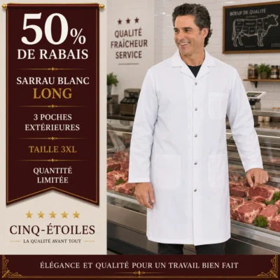 Sarrau alimentaire blanc 3 poches -50% de rabais taille 3xlarge
